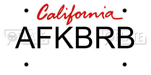 AFKBRB California License Plate