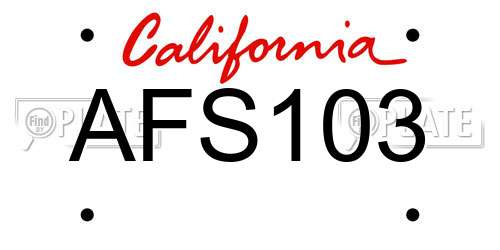 AFS103 California License Plate