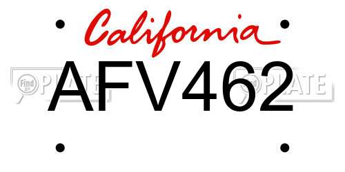 AFV462 California License Plate