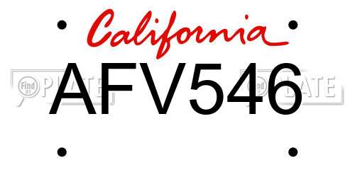 AFV546 California License Plate