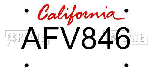 AFV846 California License Plate