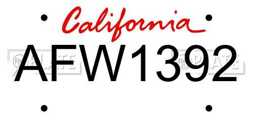 AFW1392 California License Plate