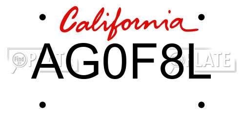 AG0F8L California License Plate