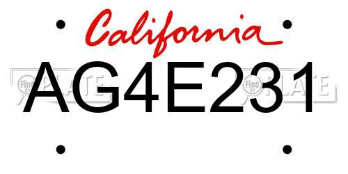 AG4E231 California License Plate