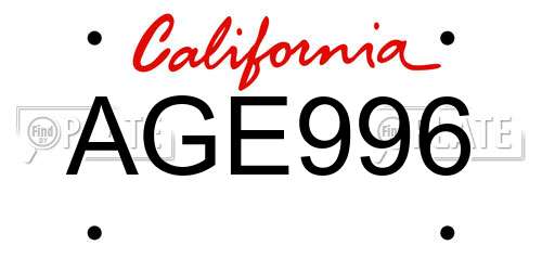 AGE996 California License Plate