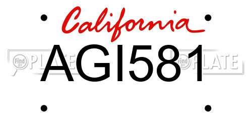 AGI581 California License Plate