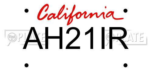 AH21IR California License Plate