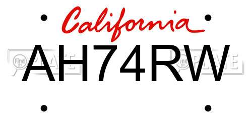 AH74RW California License Plate