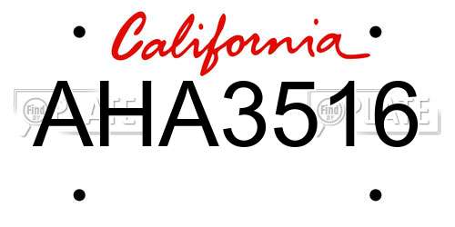 AHA3516 California License Plate