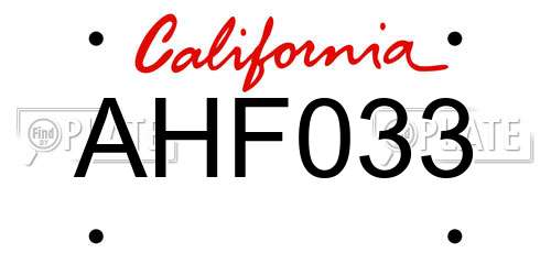 AHF033 California License Plate