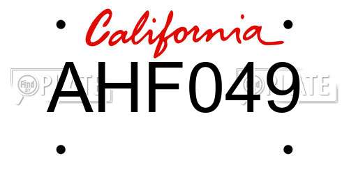 AHF049 California License Plate