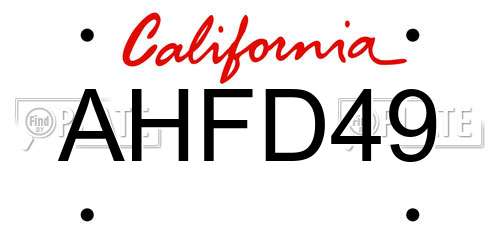 AHFD49 California License Plate
