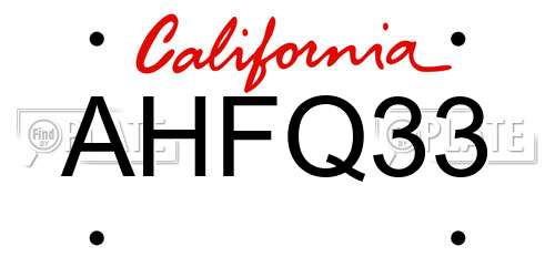 AHFQ33 California License Plate