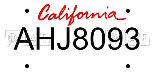 AHJ8093 California License Plate