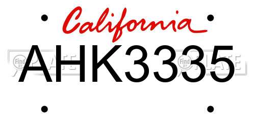 AHK3335 California License Plate