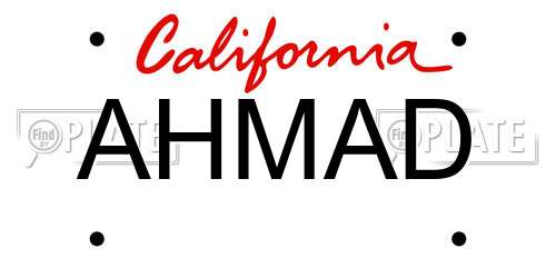 AHMAD California License Plate