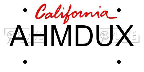 AHMDUX California License Plate