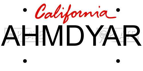 AHMDYAR California License Plate
