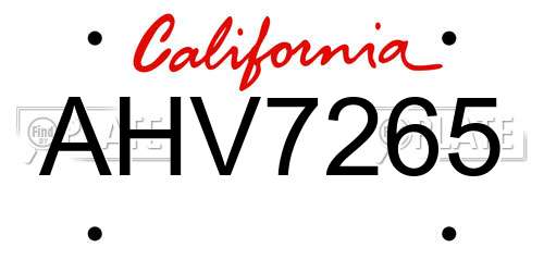 AHV7265 California License Plate