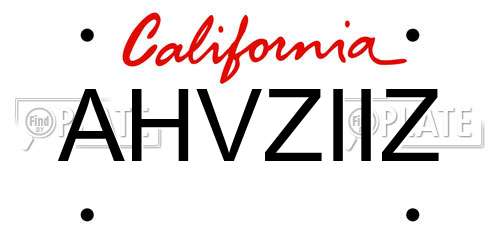 AHVZIIZ California License Plate
