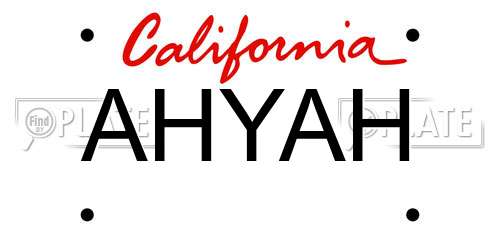 AHYAH California License Plate