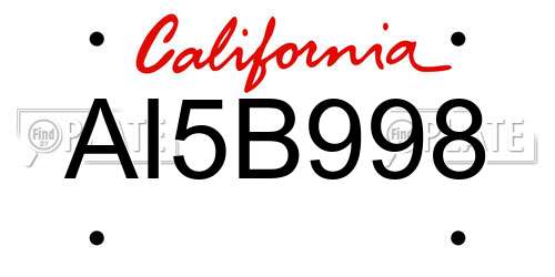 AI5B998 California License Plate