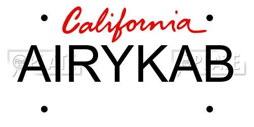 AIRYKAB California License Plate