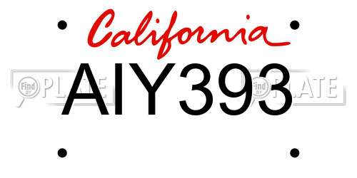 AIY393 California License Plate