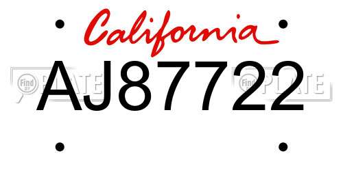 AJ87722 California License Plate