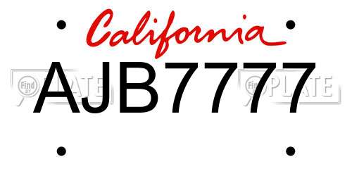 AJB7777 California License Plate