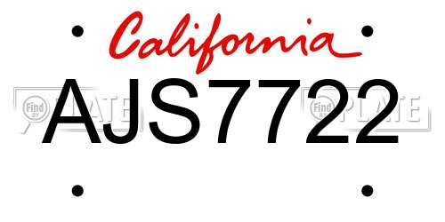 AJS7722 California License Plate
