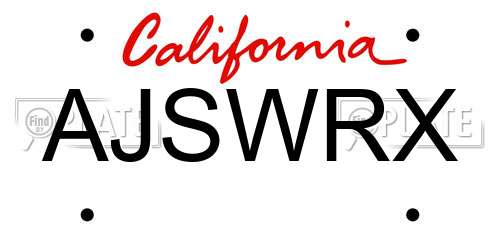 AJSWRX California License Plate