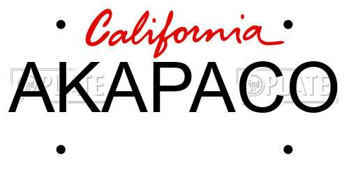 AKAPACO California License Plate