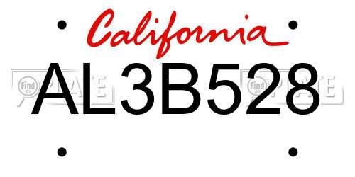 AL3B528 California License Plate