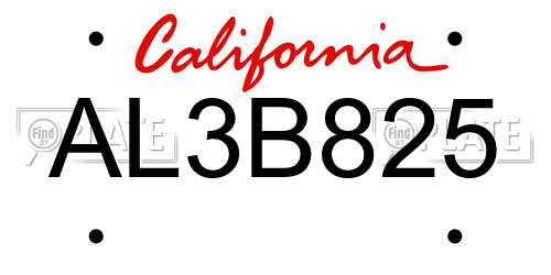 AL3B825 California License Plate