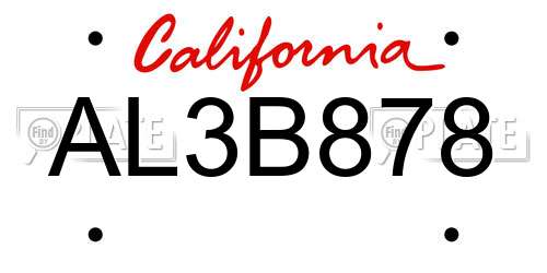 AL3B878 California License Plate