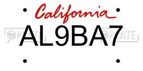 AL9BA7 California License Plate