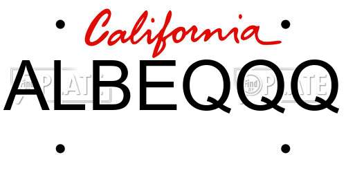 ALBEQQQ California License Plate