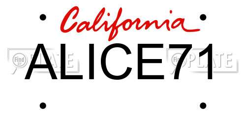 ALICE71 California License Plate