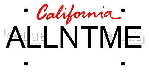 ALLNTME California License Plate