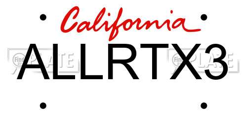 ALLRTX3 California License Plate