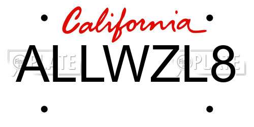 ALLWZL8 California License Plate