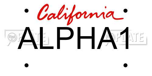 ALPHA1 California License Plate