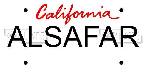ALSAFAR California License Plate