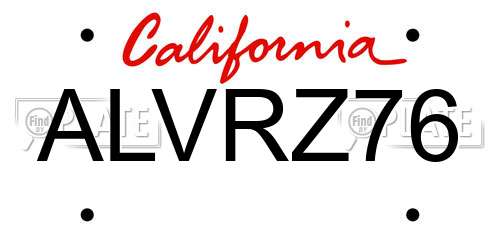 ALVRZ76 California License Plate