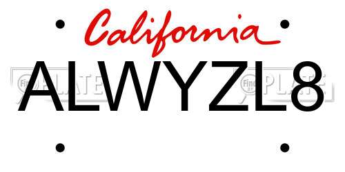 ALWYZL8 California License Plate
