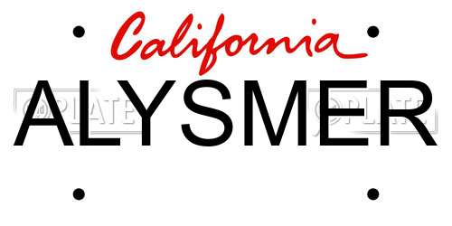 ALYSMER California License Plate