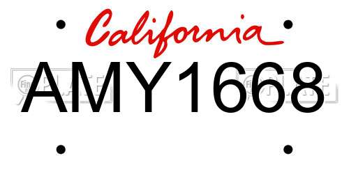 AMY1668 California License Plate