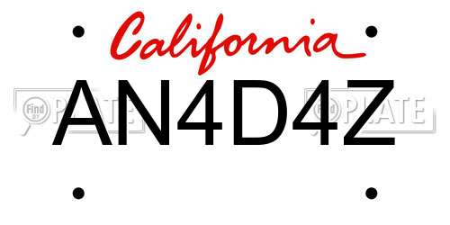 AN4D4Z California License Plate