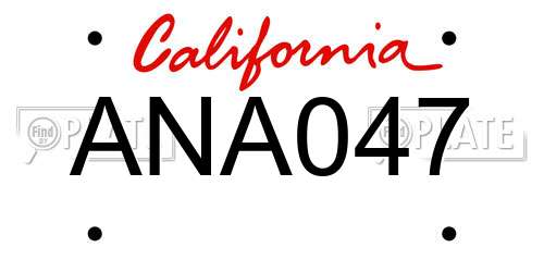 ANA047 California License Plate